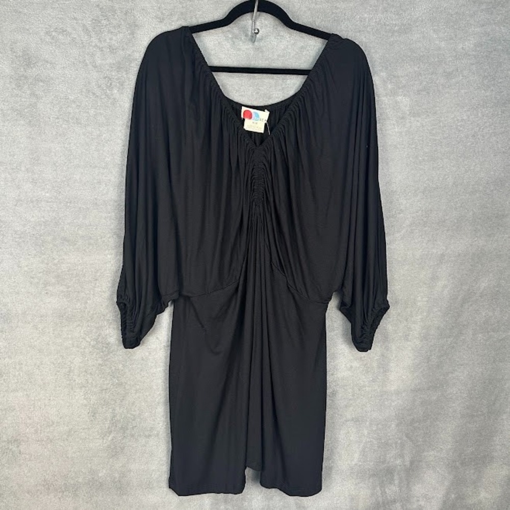 Free People Beach Dress Womens Medium Black Oversized Ruched Mini Boho Comfort